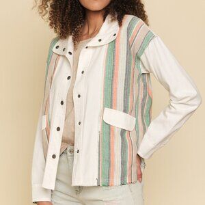 MYSTREE White Button Front Utility Jacket Lightweight Cotton Shacket with Pocket